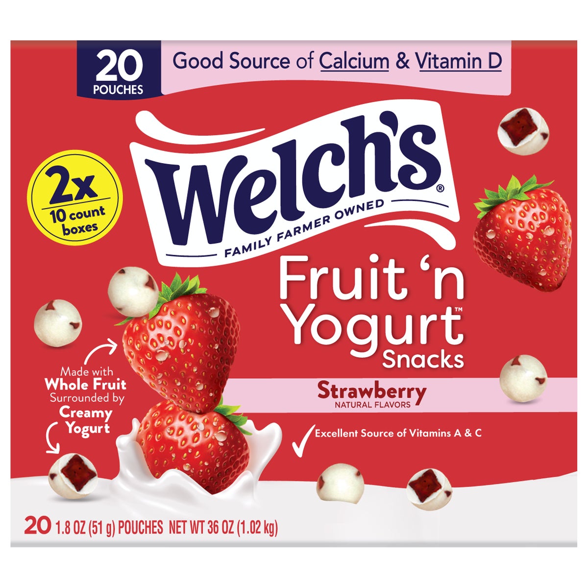 Welch's Fruit 'n Yogurt Snacks, 20 Count, 1.8 oz Pouches - Image 1