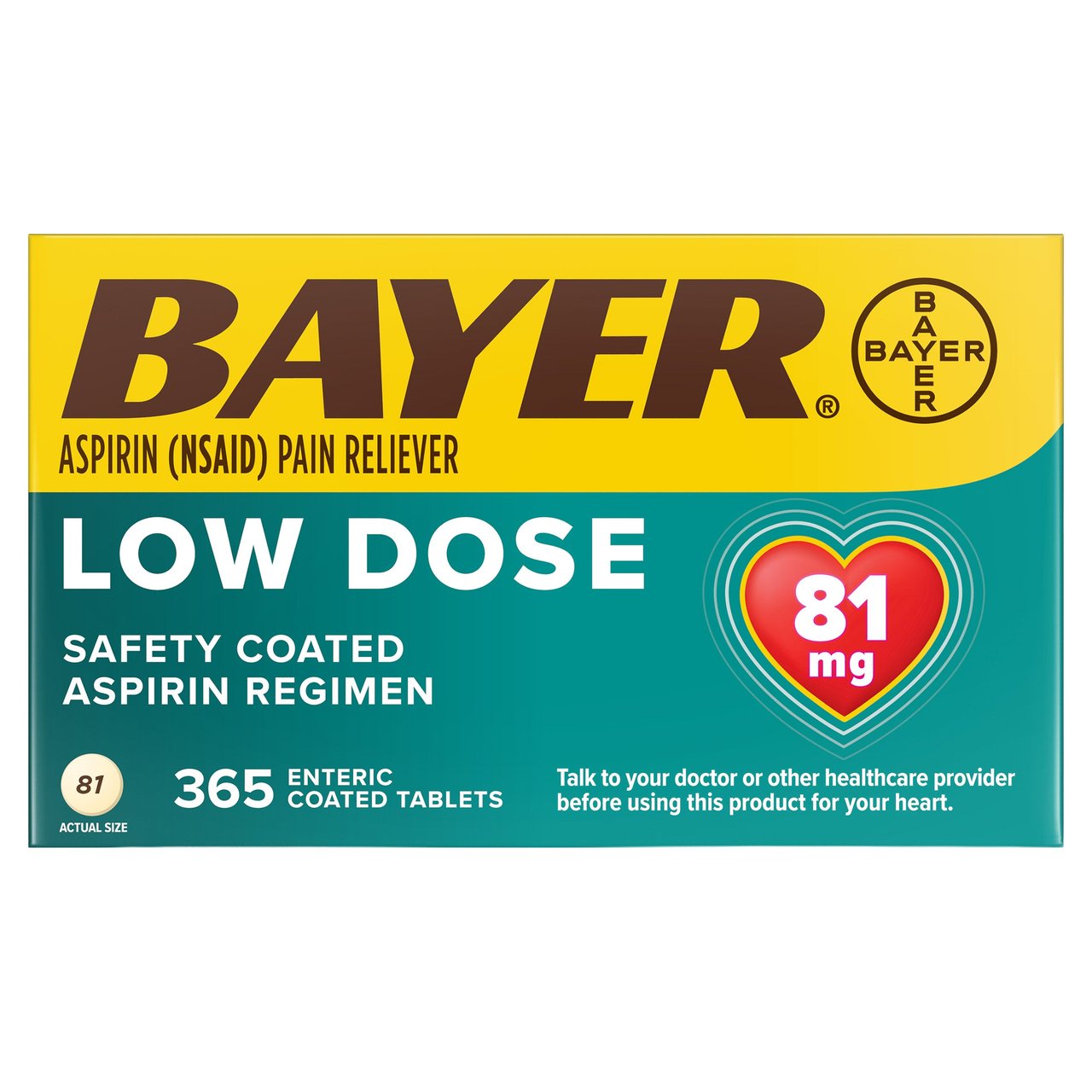 Bayer Low Dose 81mg Aspirin Regimen, 365 Tablets - Image 1