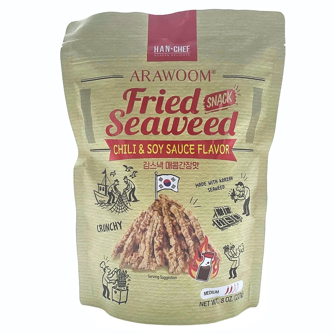 Arawoom Fried Seaweed Snack, Chili & Soy Sauce Flavor, 8 oz - Image 1