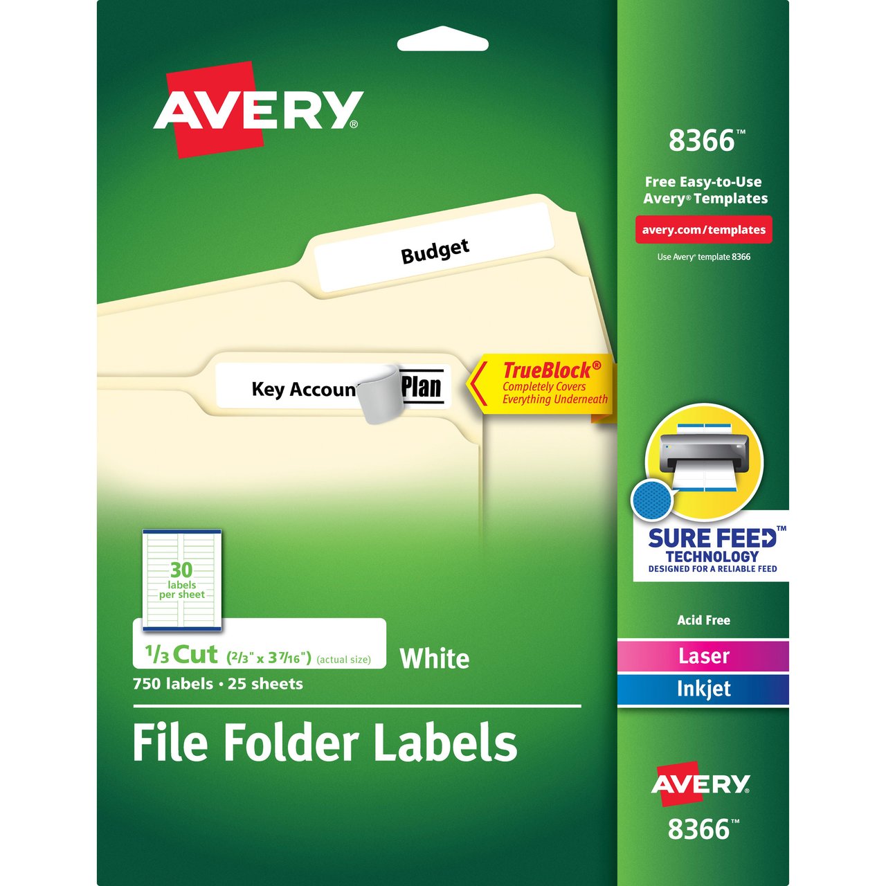 Avery TrueBlock Permanent File Folder Labels, White, 2/3" x 3-7/16", 750 Count - Image 1