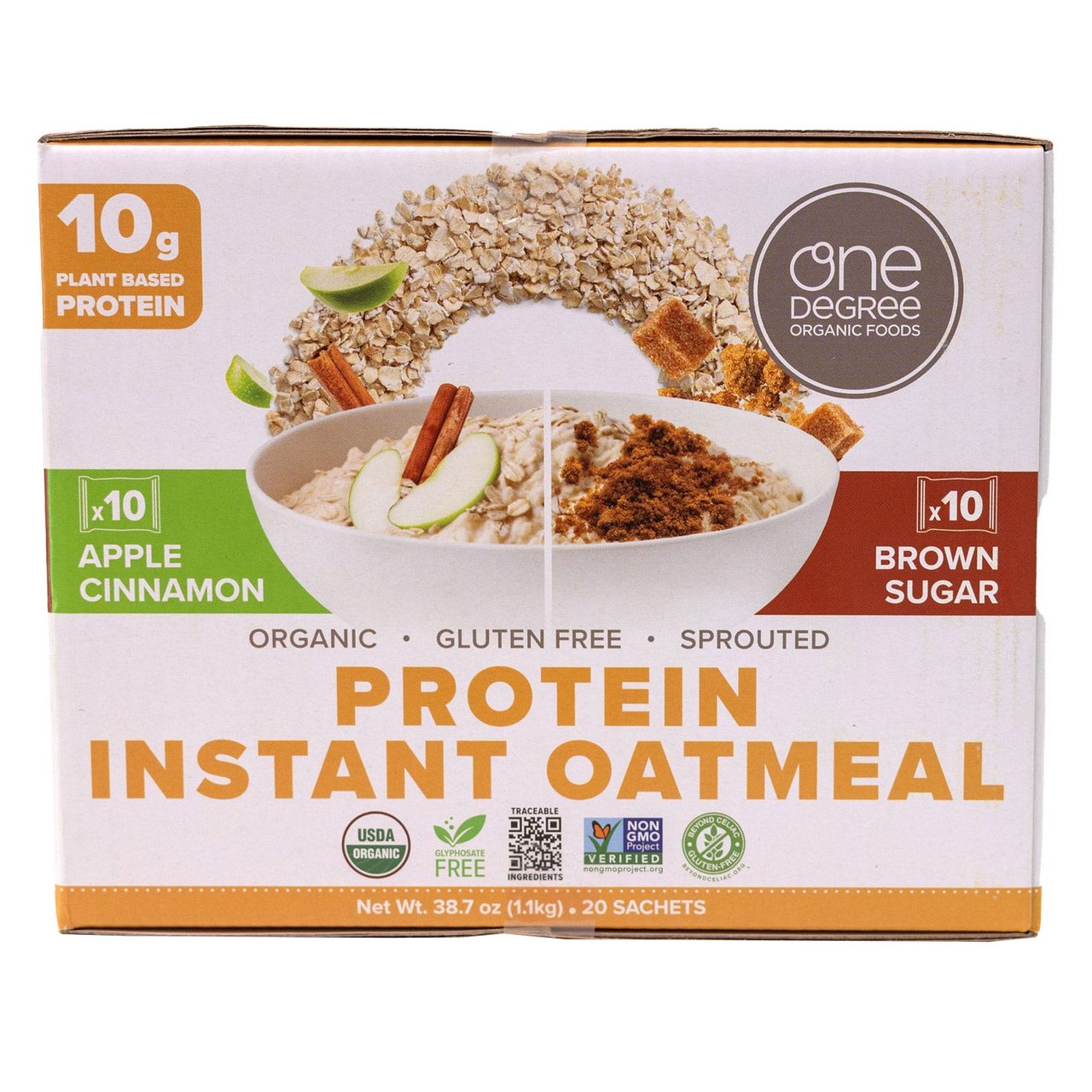 One Degree Foods Organic Gluten-Free Instant Oatmeal, 20 Packets, 2.25 Ounce Each - Image 1