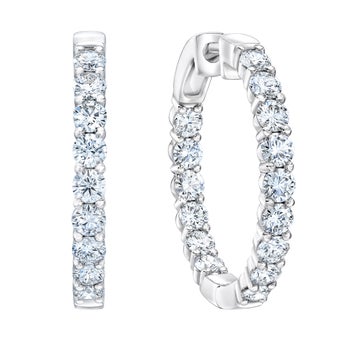 14kt White Gold VS2 G Color 2.50 CTW Round Brilliant Diamond Inside/Outside Hoop Earrings