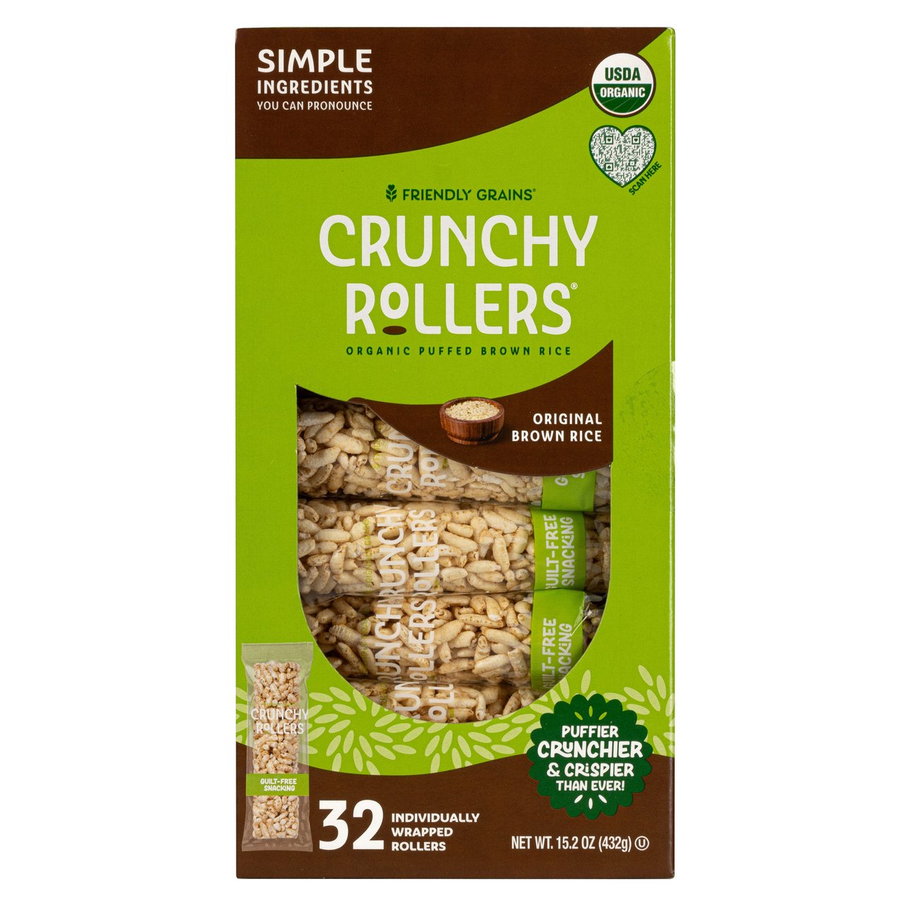 Friendly Grains Organic Brown Rice Crunchy Rollers 32/0.475 oz (0.95 lb) - Image 1