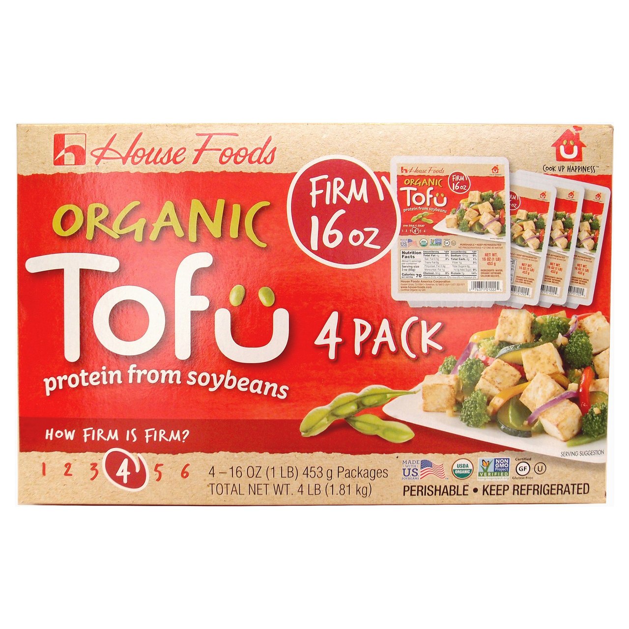 House Foods Organic Firm Tofu, 4 Count, 16 oz Each - Image 1