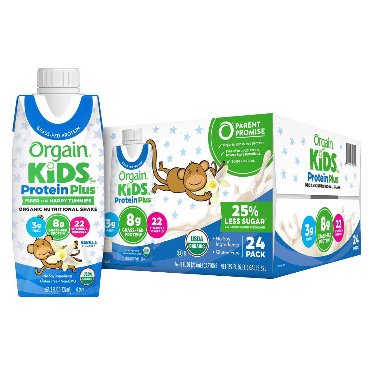 Orgain Kids Protein Organic Nutrition Shake, Vanilla, 8 FL OZ, 24-Pack - Image 1