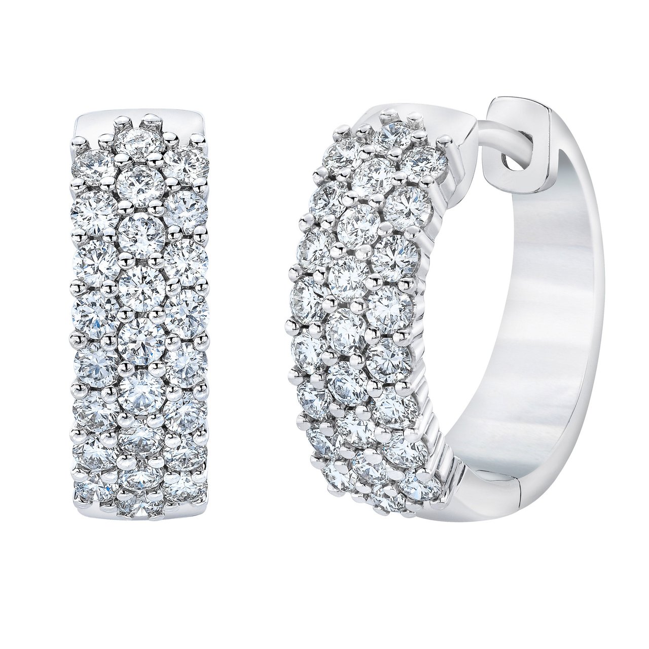 14K White Gold VS2 I 1.00 CTW Round Diamond Hoop Earrings - Image 1