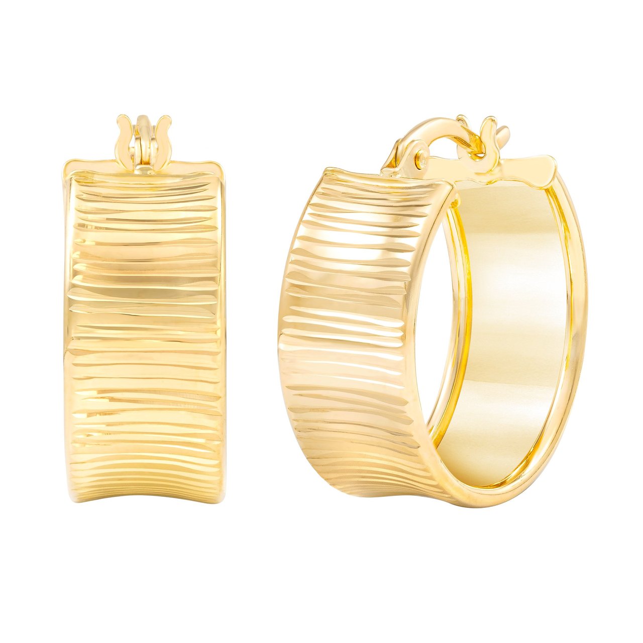 14kt Yellow Gold Diamond Cut Design Hoop Earrings - Image 1
