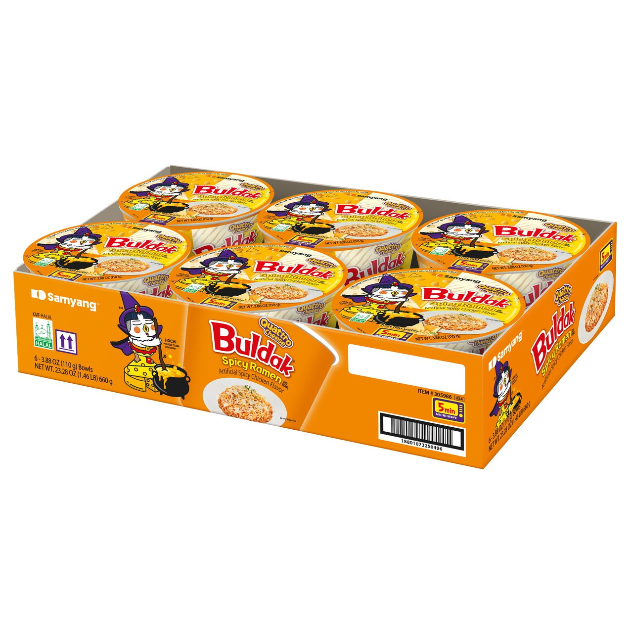 Samyang Buldak Quattro Cheese Ramen Bowl, 6-Pack (3.8 oz Each) - Image 1