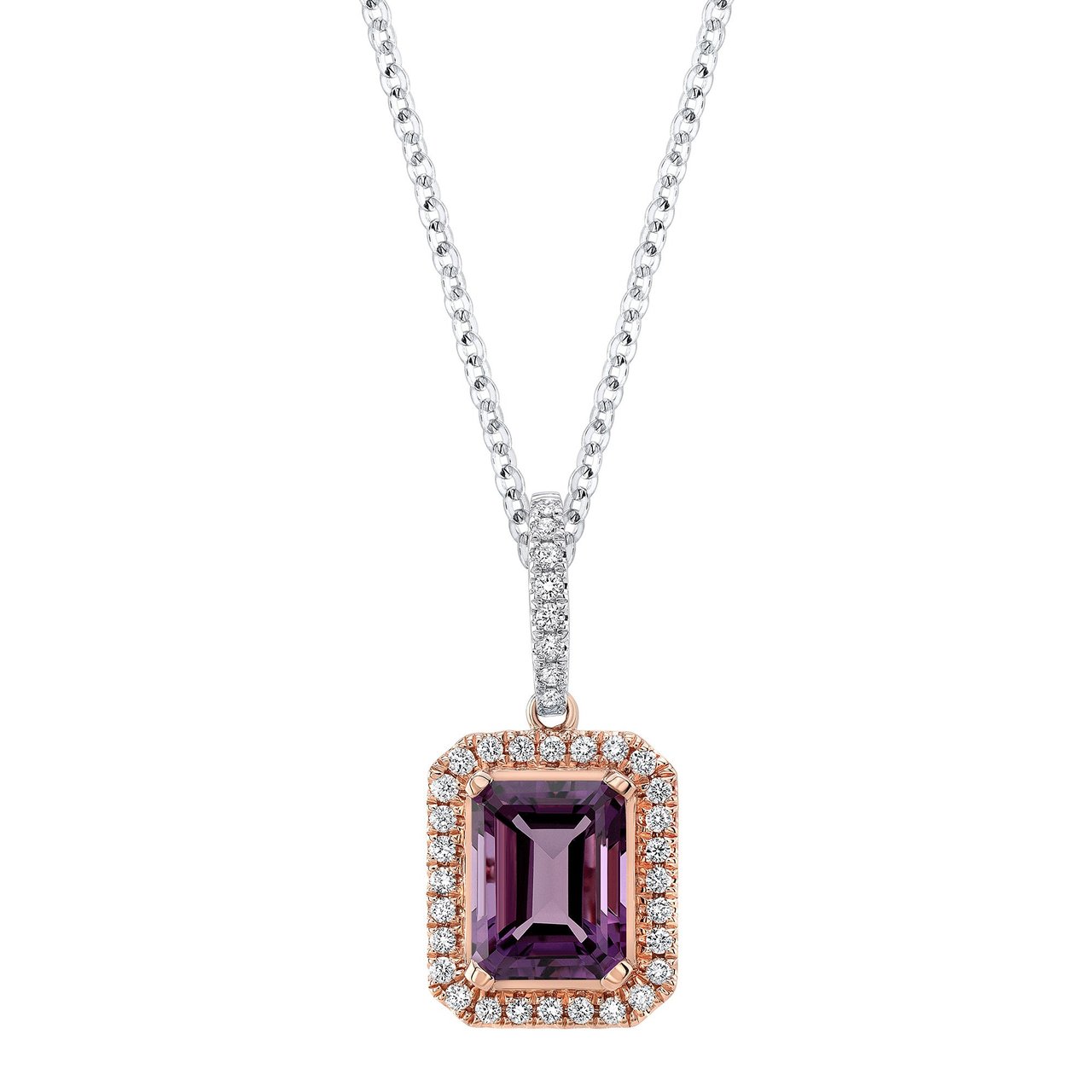 14KT Two Tone Gold 0.17 CTW VS2, I Diamond and Amethyst Necklace - Image 1