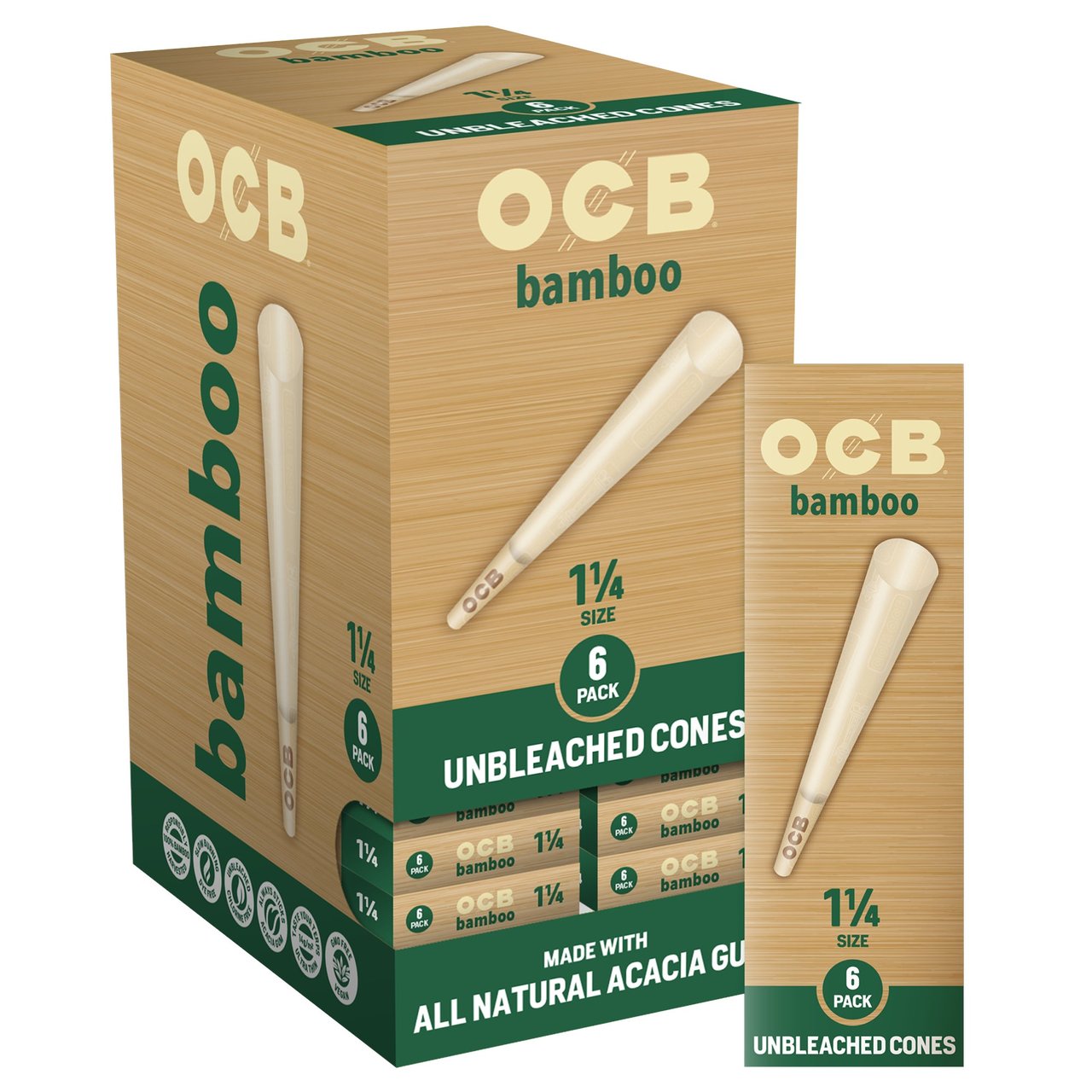 OCB Bamboo 1 1/4 Unbleached Cones, 24/6 ct