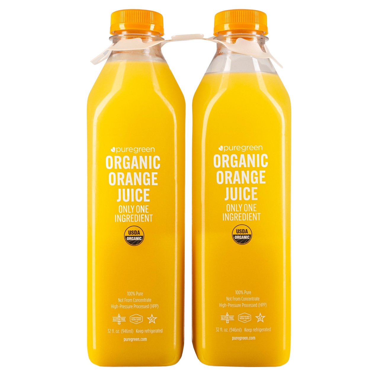 Pure Green Organic Orange Juice, 2 x 32 oz - Image 1