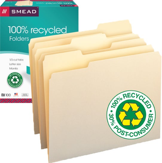 Smead Manila File Folders, Letter Size, 1/3-Cut Tab, 11 pt., 100-Count Box