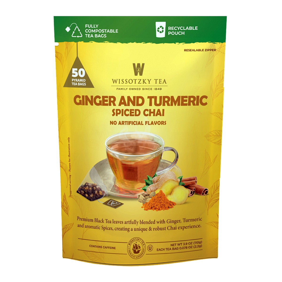 Wissotzky Ginger & Turmeric Spiced Chai Tea 50 CT - Image 1