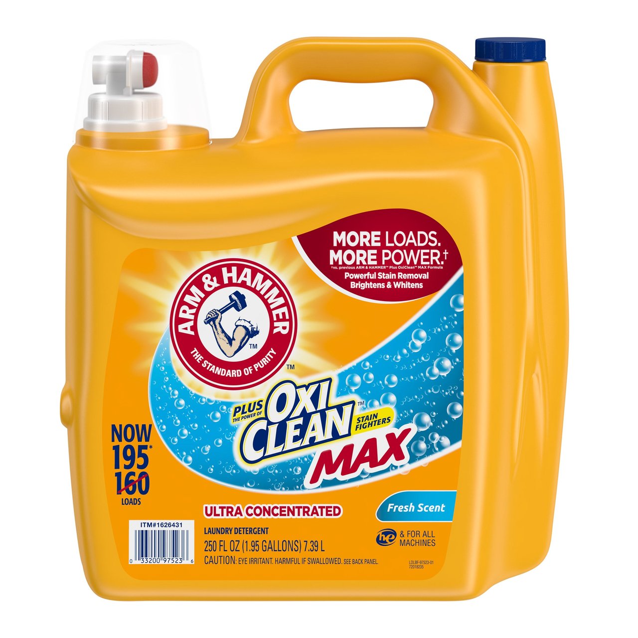 Arm & Hammer Plus OxiClean Max HE Liquid Laundry Detergent, Fresh Scent, 195 Loads, 250 fl oz - Image 1