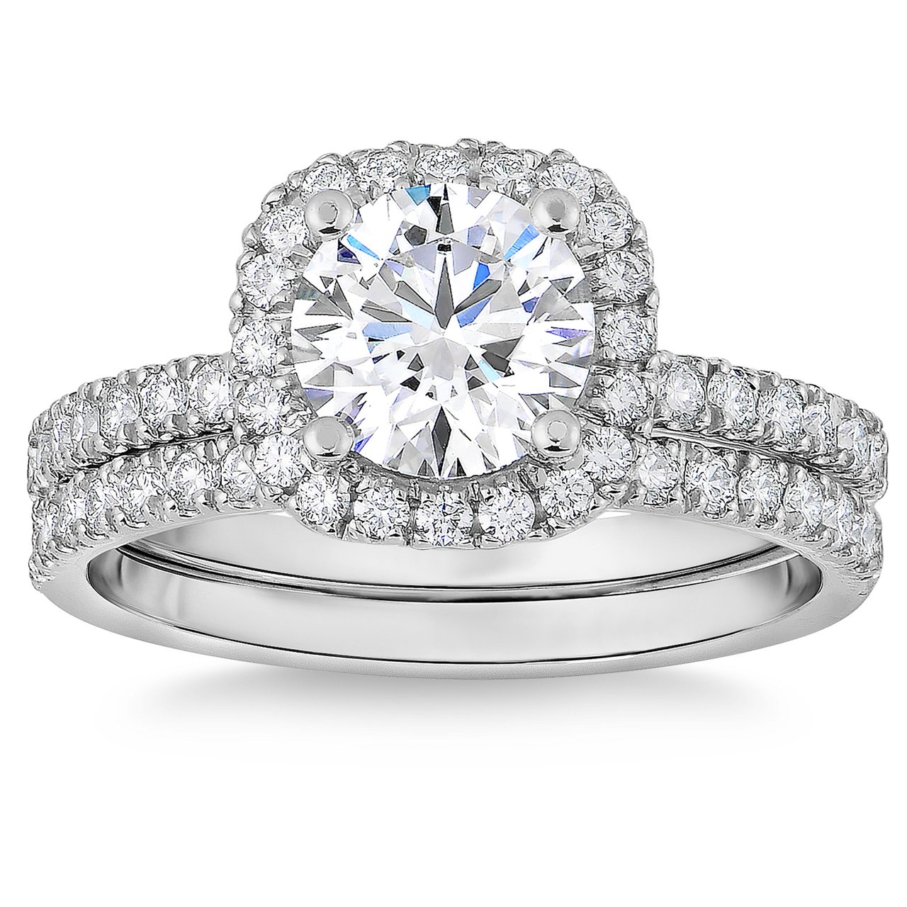 1.85CTW ROUND DIAMOND PLATINUM WEDDING SET 1.20CT CENTER VVS2 "H" - Image 1