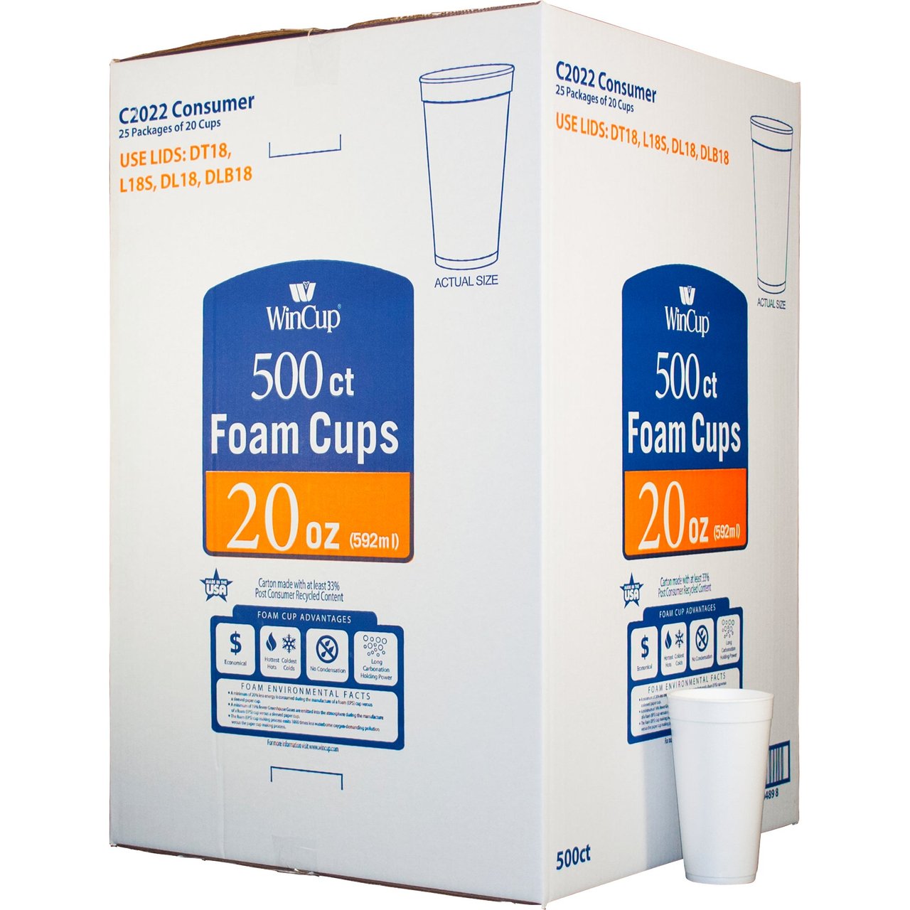 WinCup 20 oz Foam Cup, 500 ct