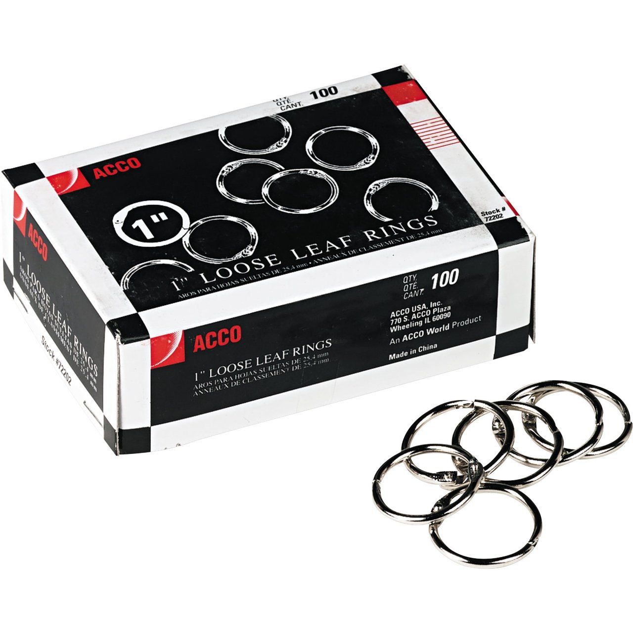 ACCO Metal Book Rings, 1" Diameter, 100/Box (ACC72202) Nickel