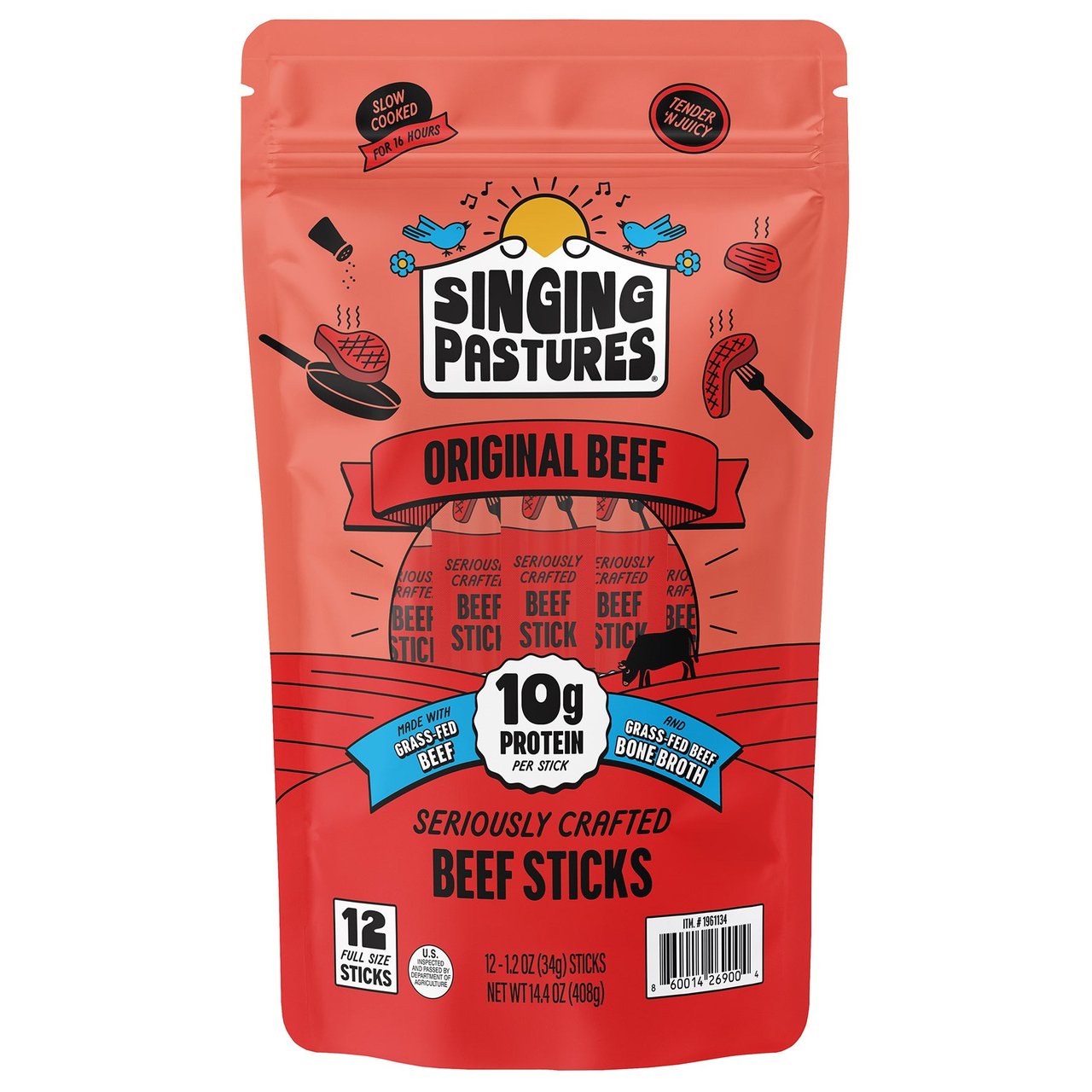Singing Pastures Grass-Fed Beef Sticks, 12-Count / 1.2 oz (0.9 lb) - Image 1