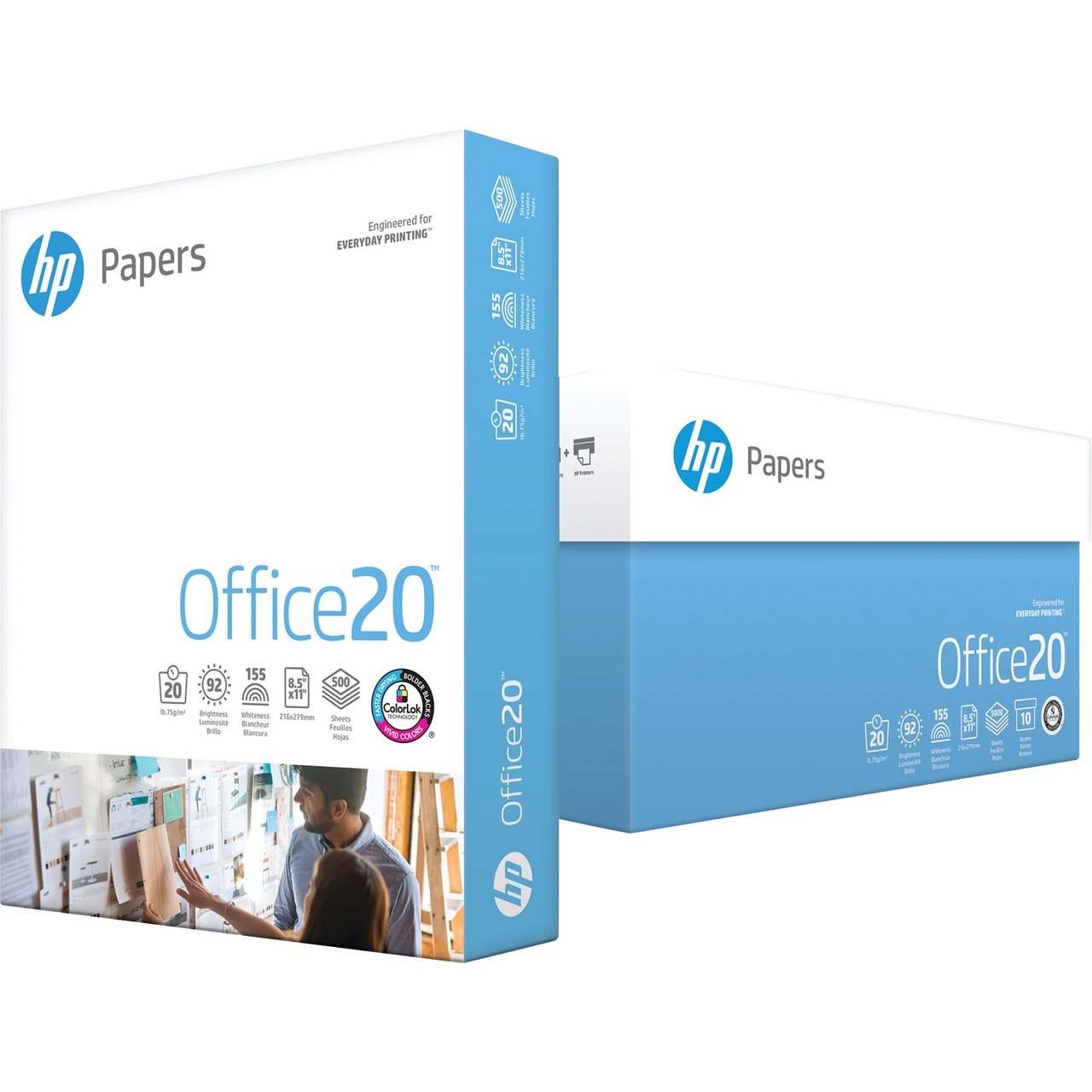 HP Office 20 Printer Paper, 92 Bright, 20 lb, White, 8.5" x 11", 10 Reams, 5000 Sheets