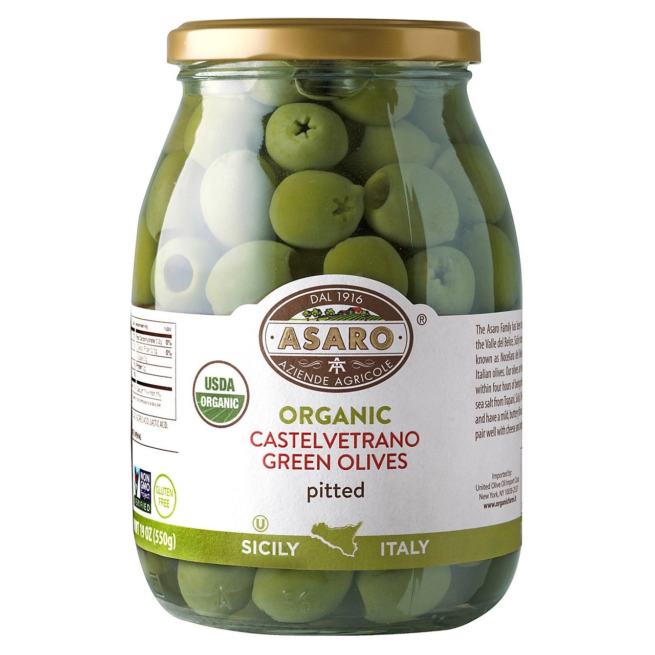 Asaro Organic Castelvetrano Olives 19 oz - Image 1