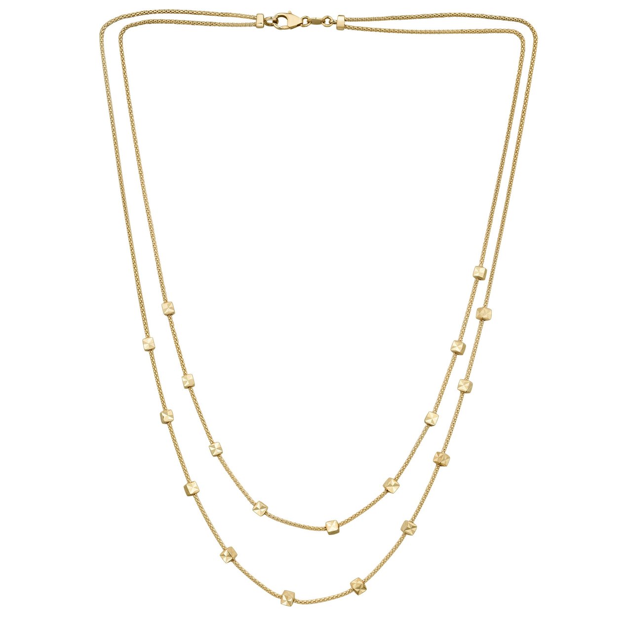 14kt Yellow Gold Layered Cube Station Popcorn Necklace, Made in Italy, 16"/18" - Image 1