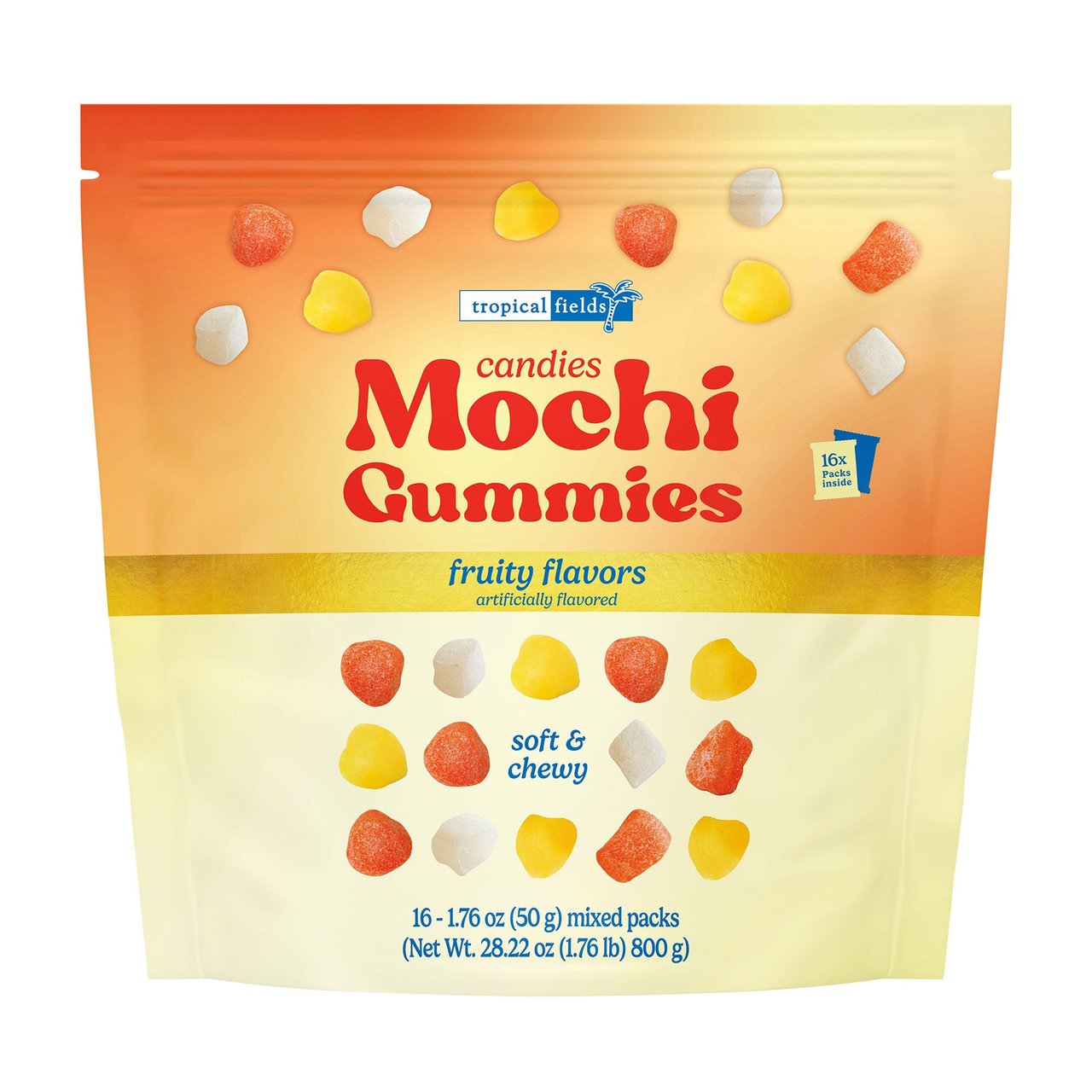 Tropical Fields Mochi Gummies, Fruity Flavors, 16-Pack, 28.22 oz - Image 1