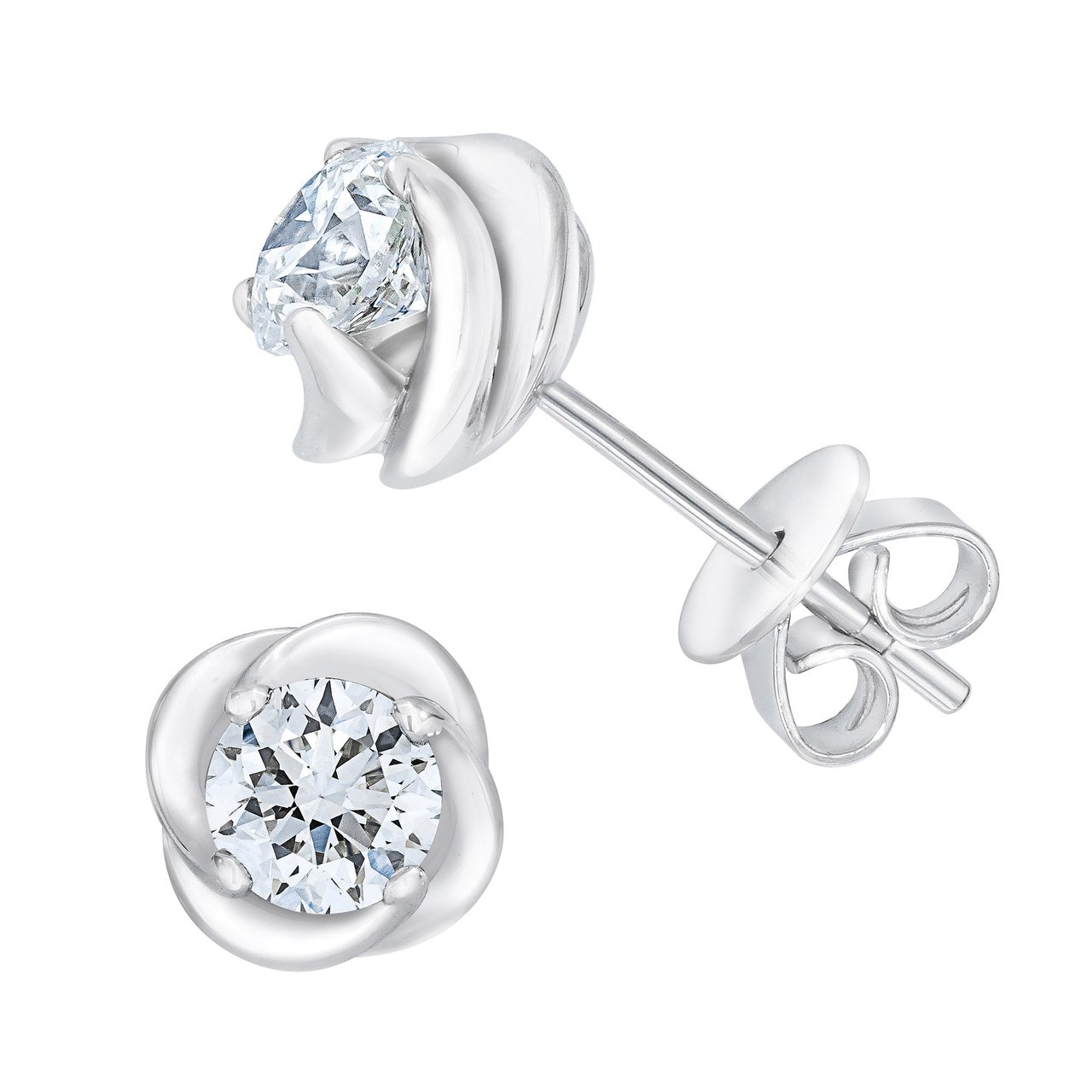 14kt White Gold VS2 I 0.80 CTW Round Diamond Floral Stud Earrings - Image 1
