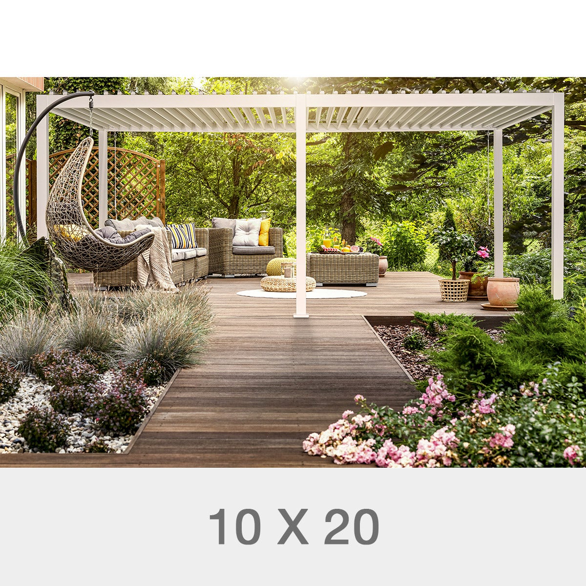 Mirador Adjustable Louvered Aluminum Pergola, 10' x 20', White - Image 1