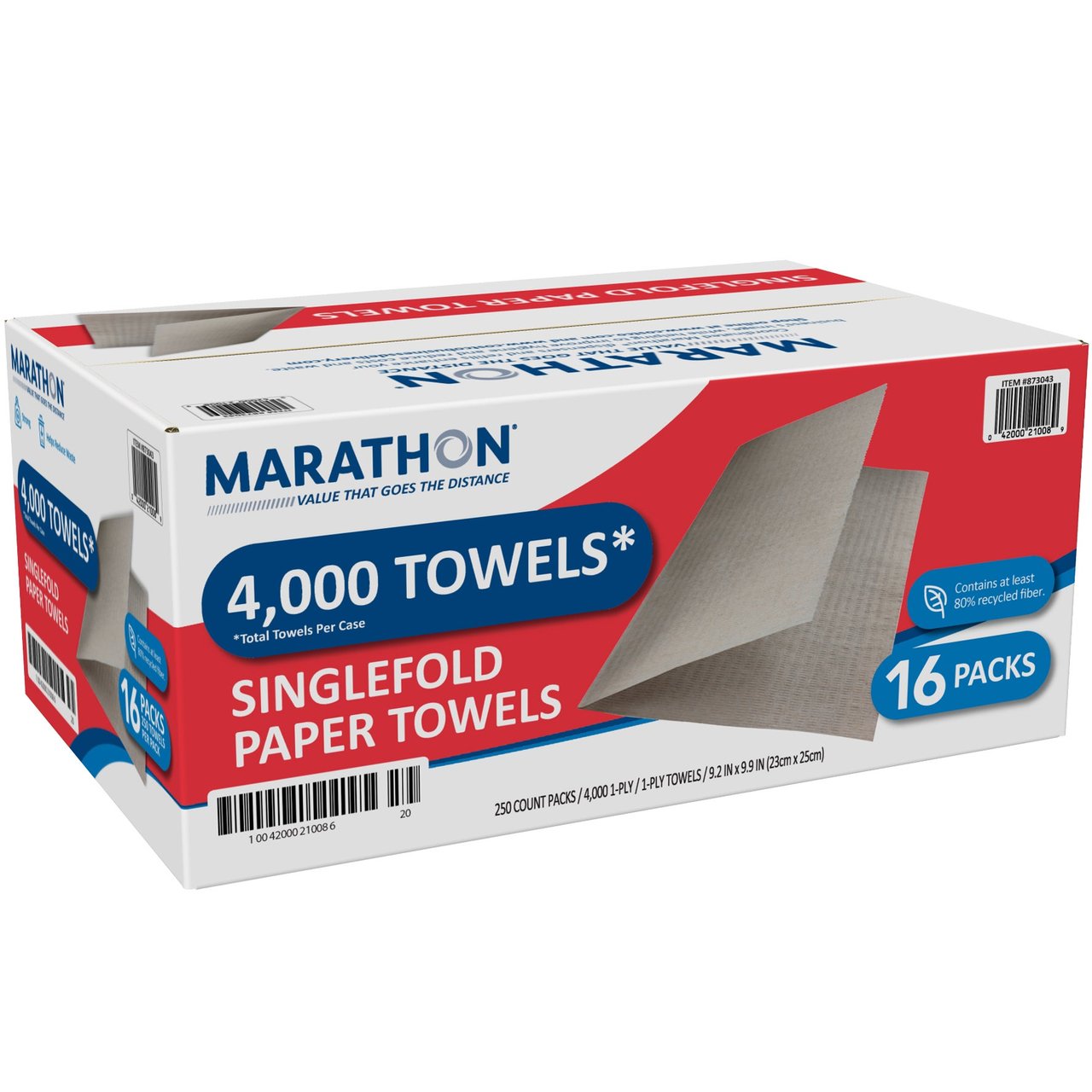 Marathon 1-Ply Singlefold Paper Towels, Brown, 4000 ct - Image 1