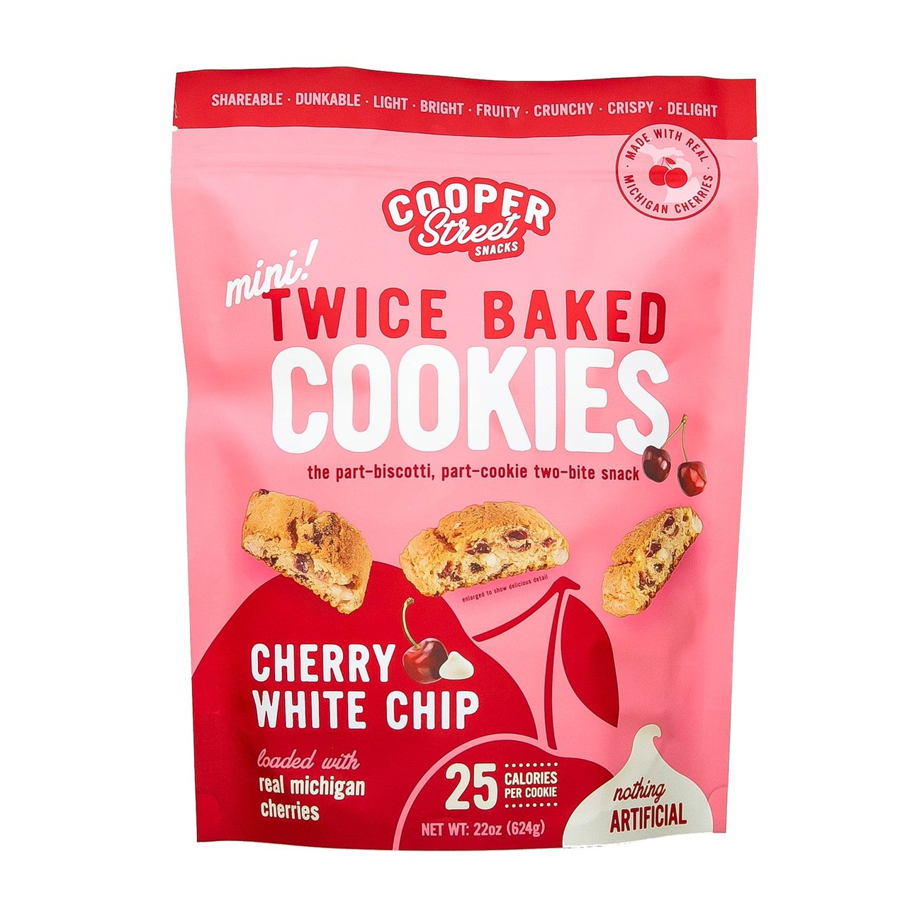 Cooper Street Cherry White Chip Twice-Baked Cookies, 22 oz Bag - Image 1
