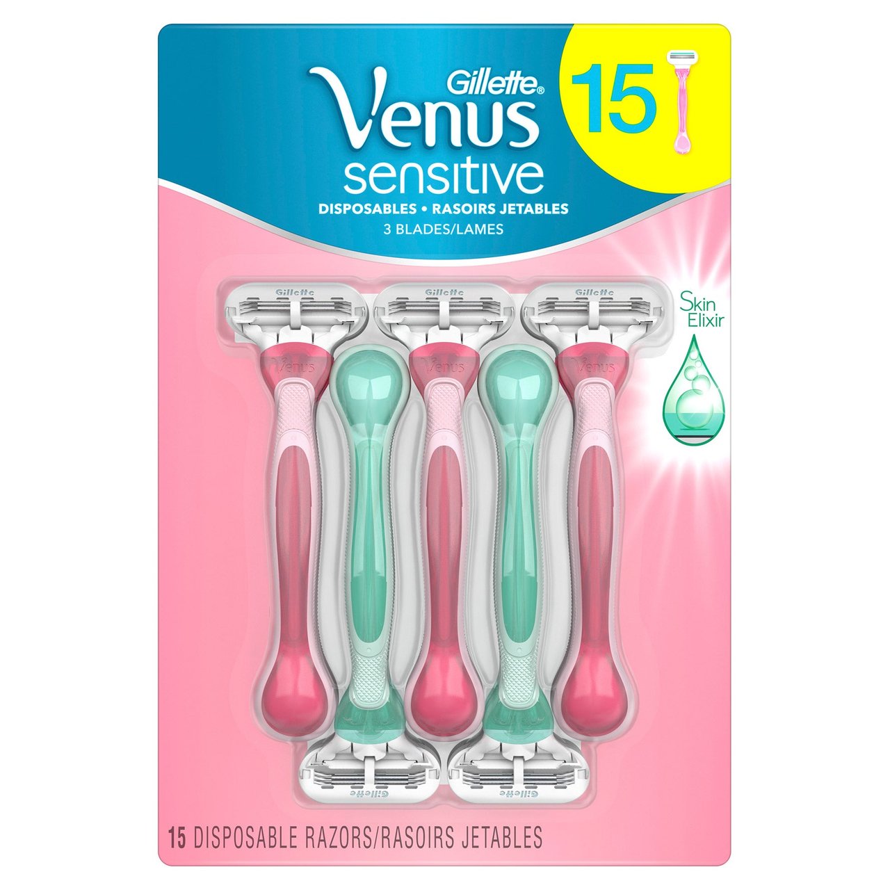 Venus Sensitive Disposable Razors, 15 Count - Image 1