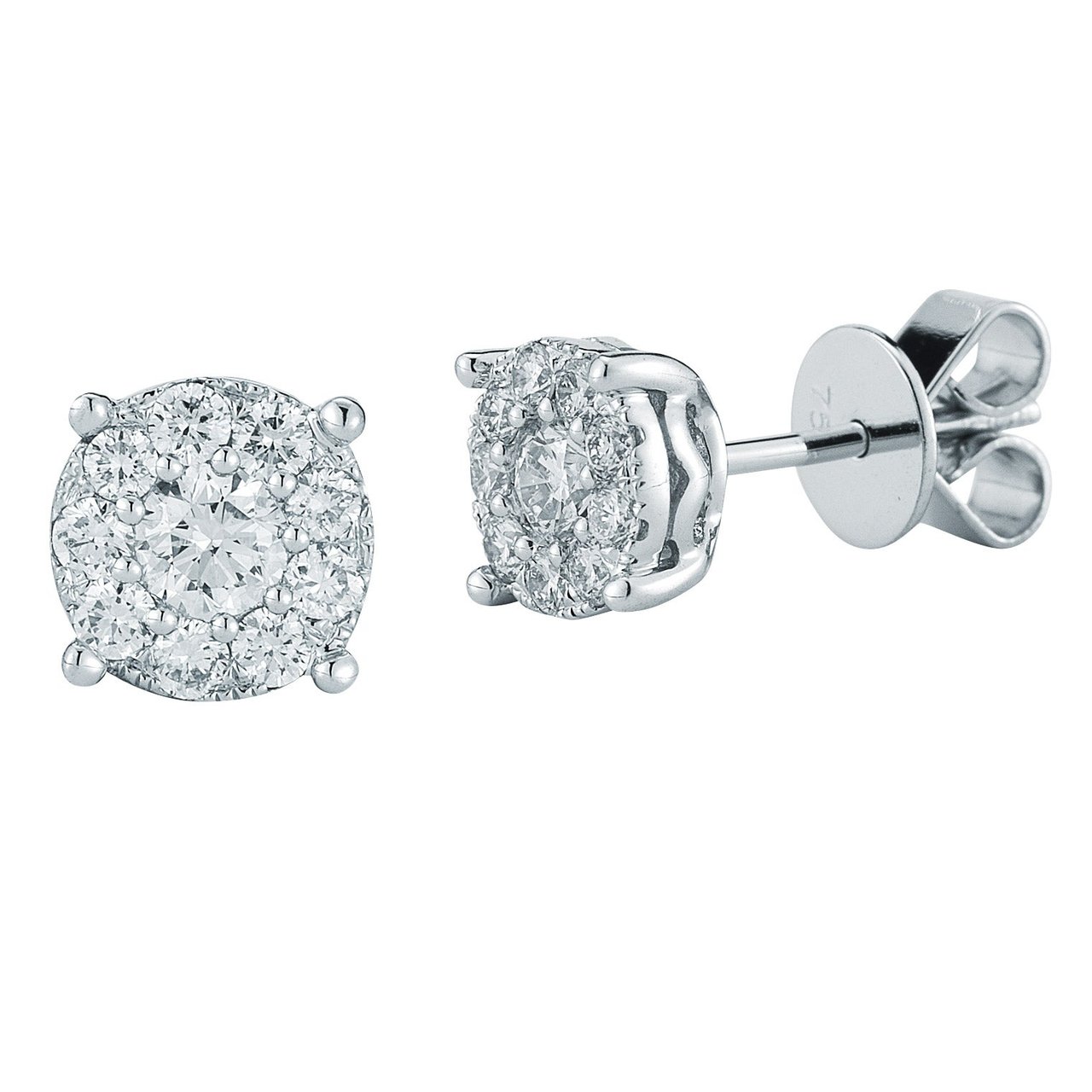 18kt White Gold VS2, I .66ctw Round Diamond Cluster Earrings - Image 1