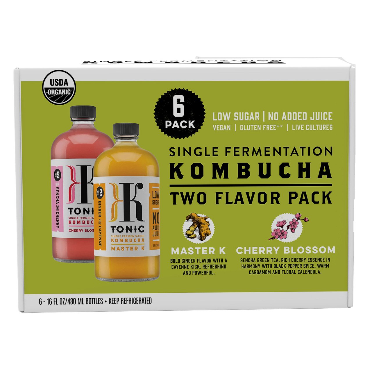 Ktonic Organic Kombucha, 6-Pack 16 oz