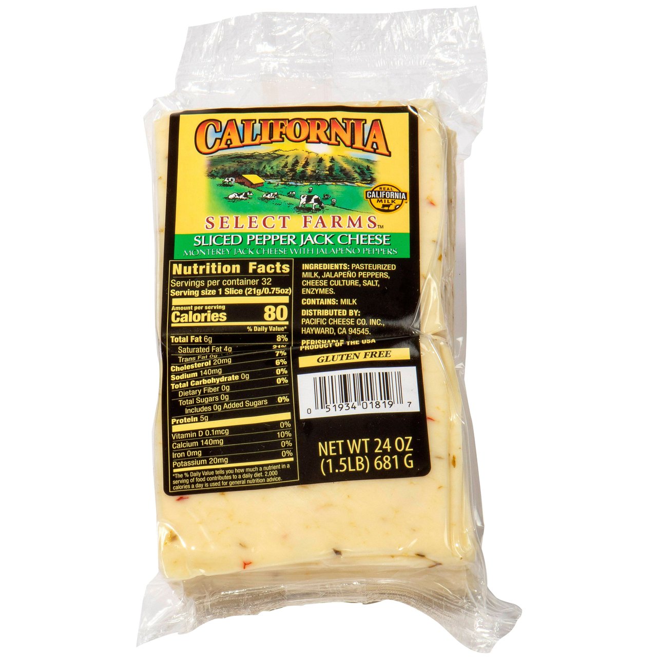 California Select Farms Sliced Pepper Jack Cheese, 30 Slices, 1.5 Pounds - Image 1
