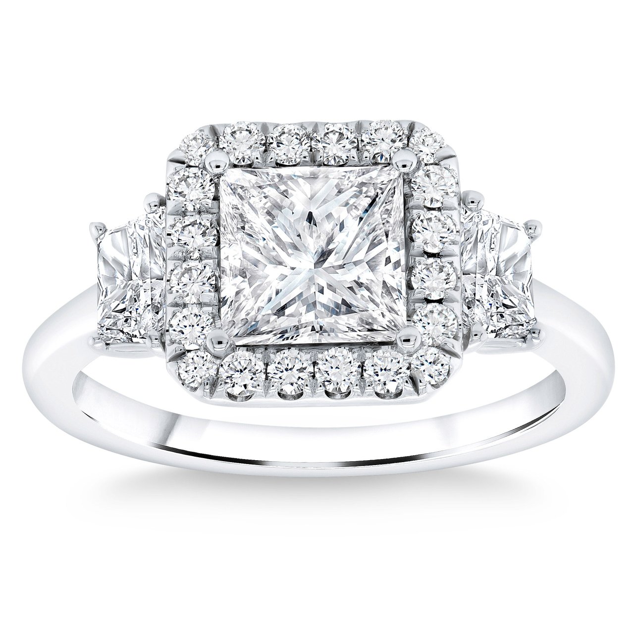 2.28 CTW Princess Cut 18KT White Gold Wedding Ring, 1.50 CT Center, VS1 G Color - Image 1