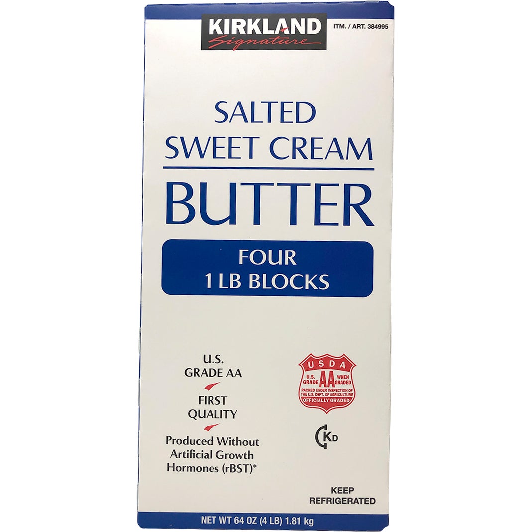 Kirkland Signature Salted Butter Blocks, 4 x 1 lb (4 lbs)