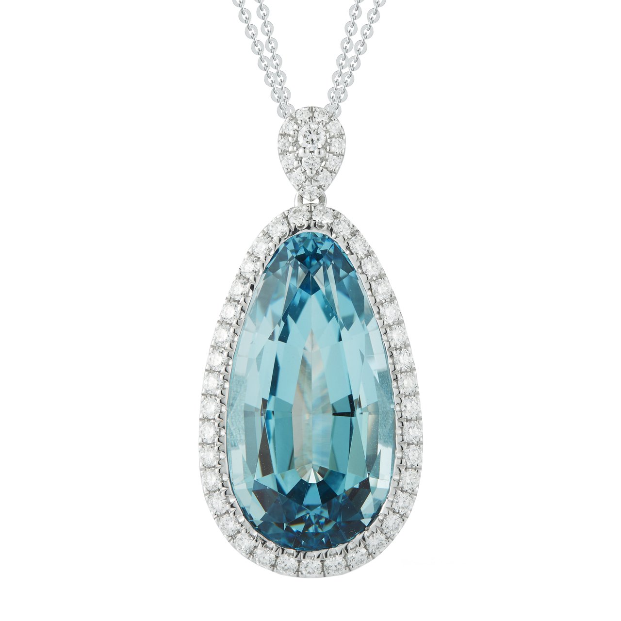 15.14 CTW Pear Shape Aquamarine & 0.66 CTW Diamond 18K White Gold Pendant - Image 1