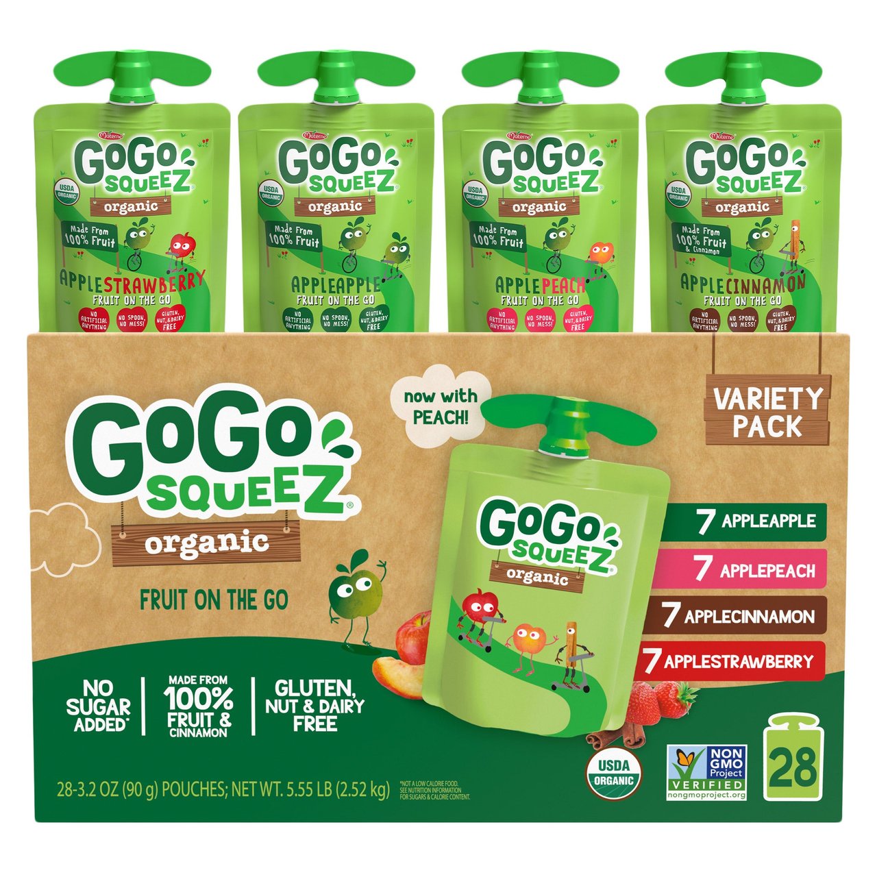 GoGo squeeZ Organic Applesauce Variety Pouches, 28 Count, 3.2 oz Each - Image 1