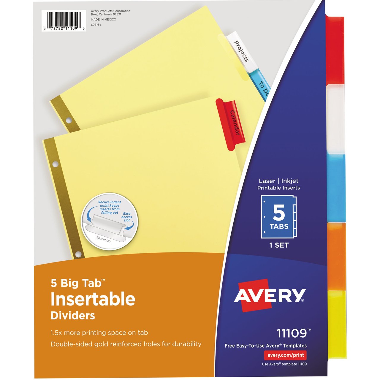 Avery Big Tab Insertable Dividers, 5-Tab, Buff Paper, Multicolor Tabs, 6 Sets (AVE11109KT)