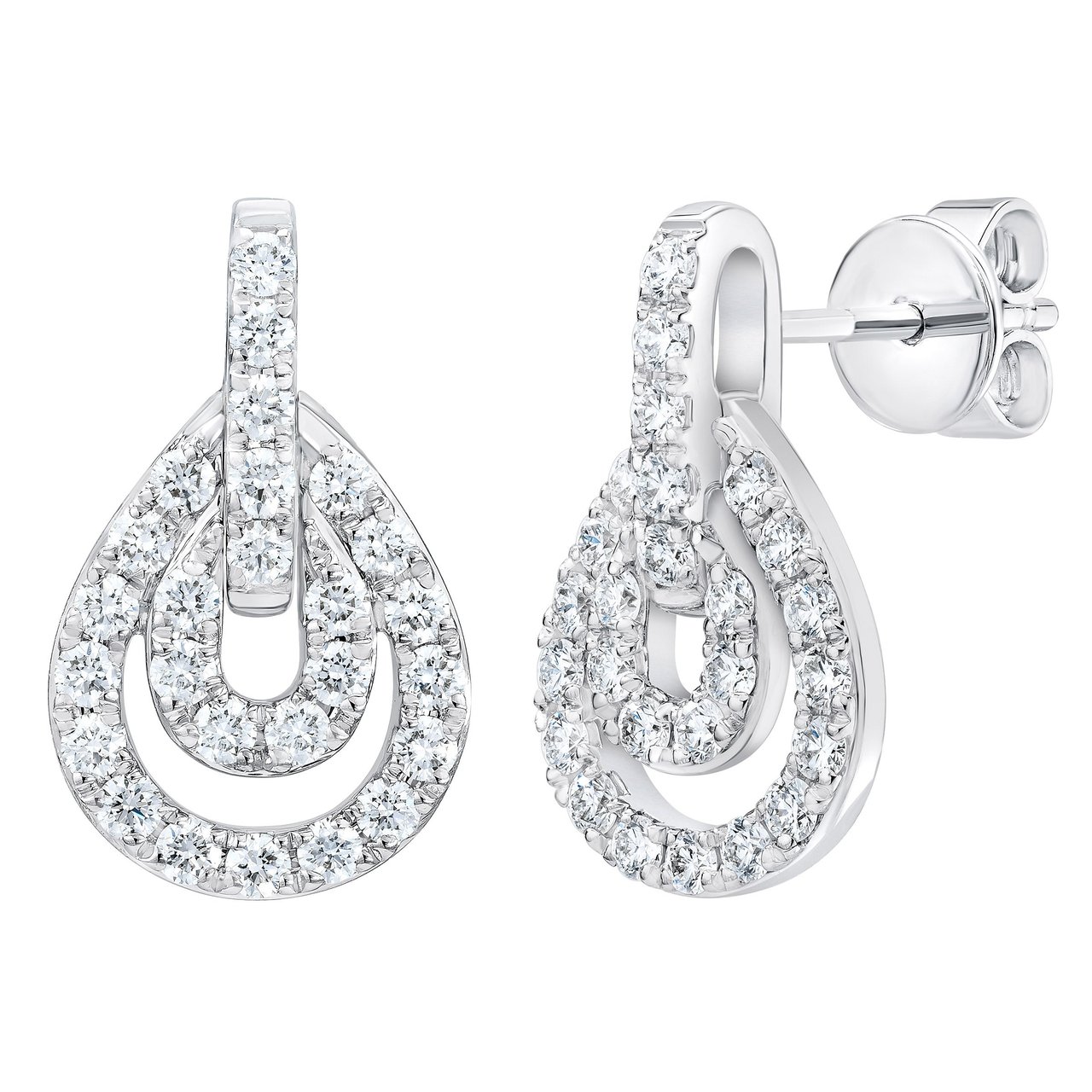 14kt White Gold VS2, I Color 0.62 ctw Round Diamond Teardrop Earrings - Image 1