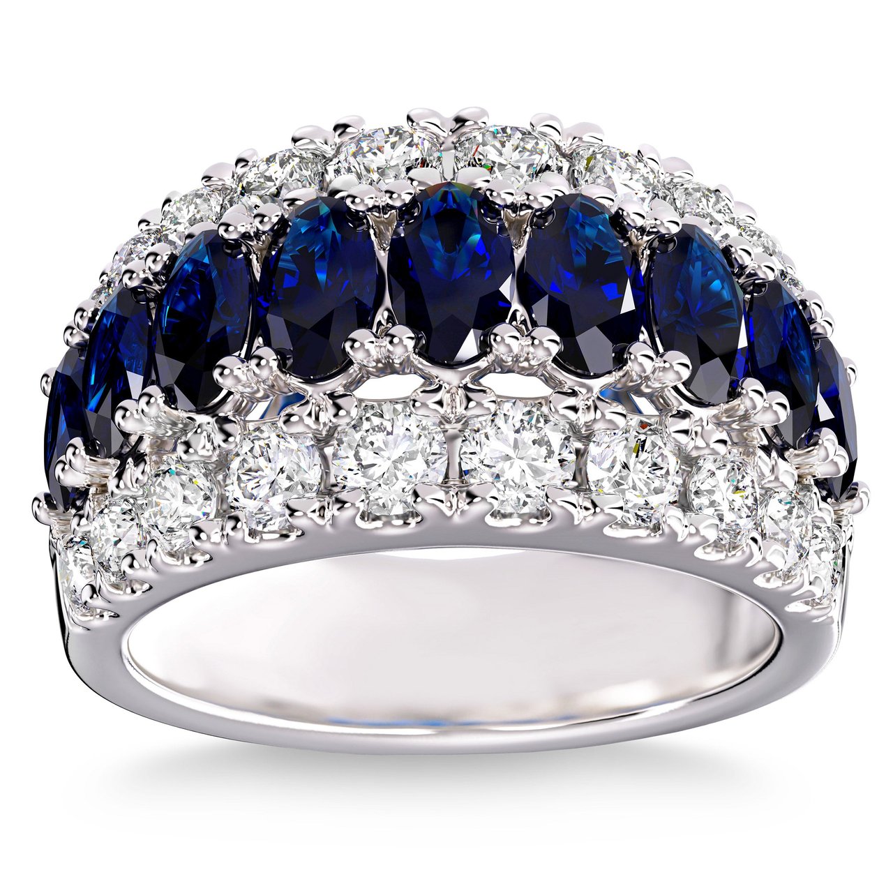 14kt White Gold 1.20 CTW Round Diamond and Oval Sapphire Ring - Image 1