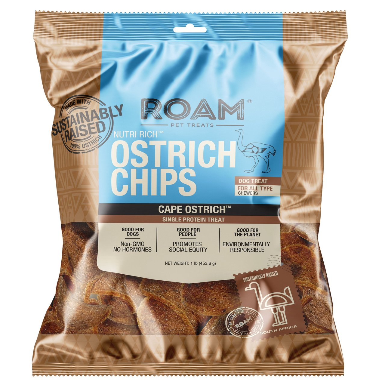 ROAM Pet Treat Ostrich Chips 16 oz (1 lb) - Image 1