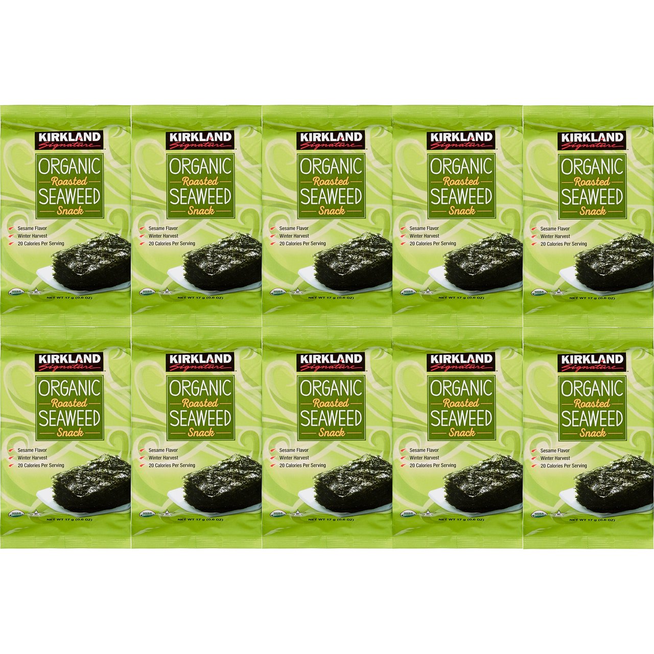 Kirkland Signature Organic Roasted Seaweed, 10 x 0.6 oz - Image 1
