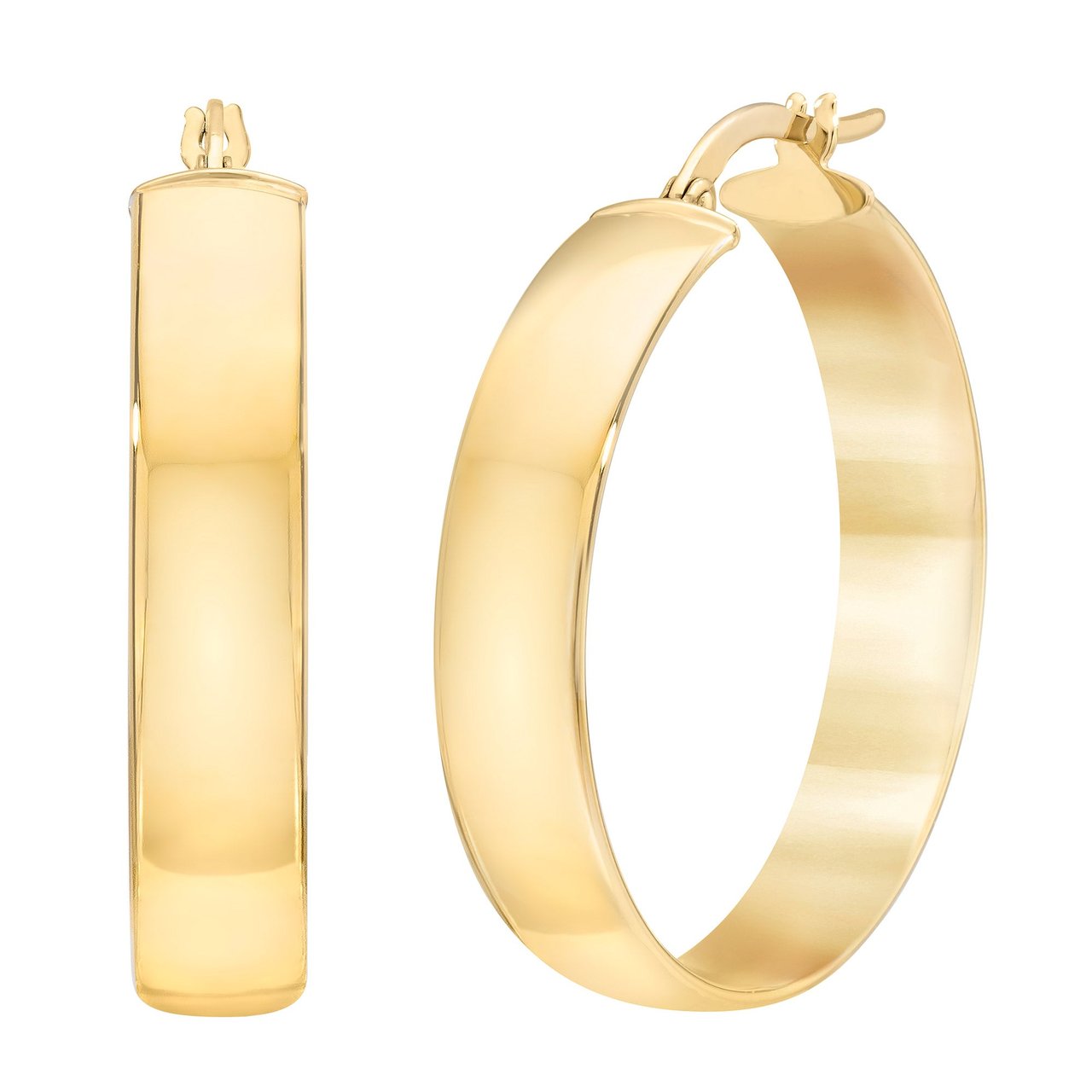 18kt Yellow Gold Wide Hoop Earrings Made in Italy - Image 1