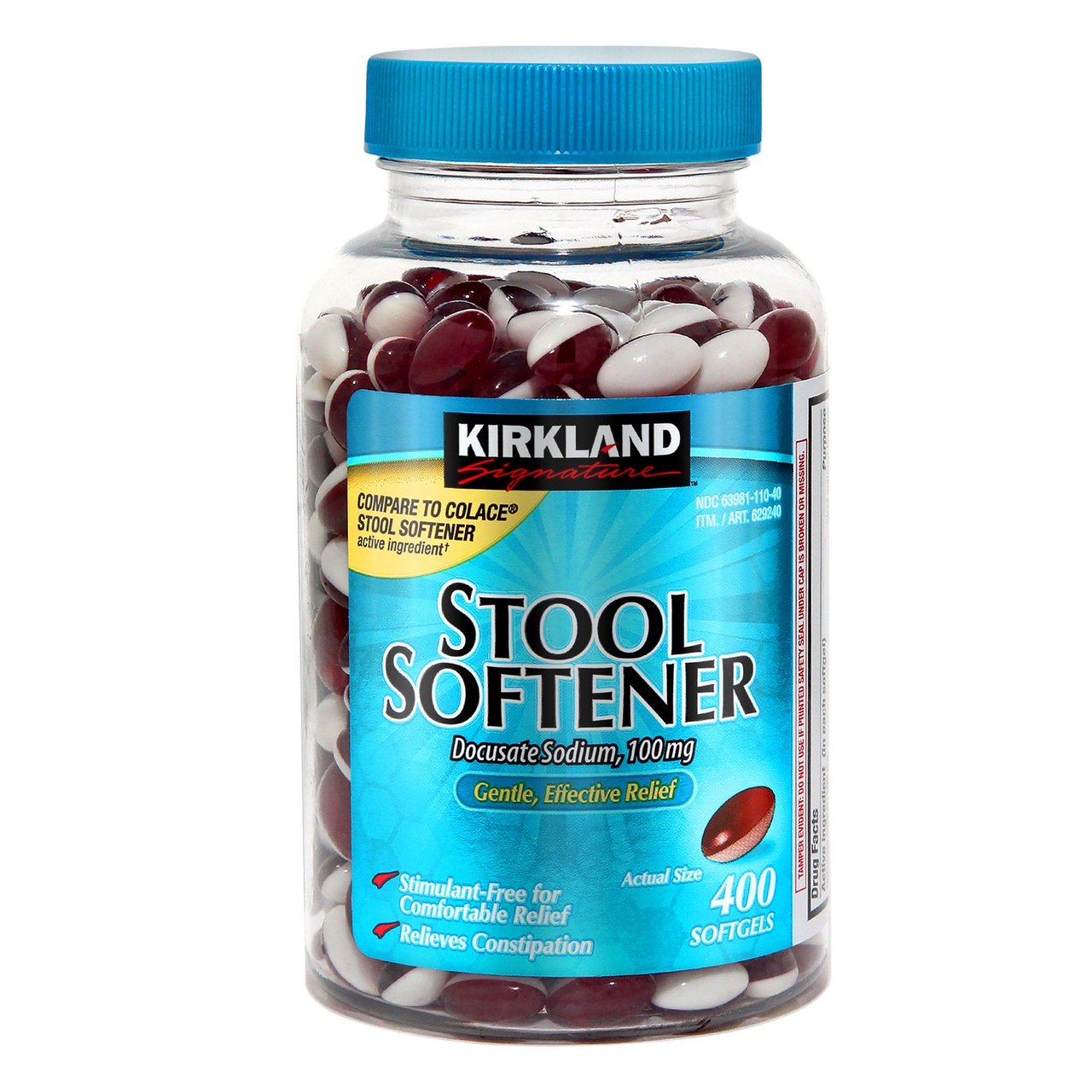 Kirkland Signature Stool Softener 100 mg Softgels, 400 Count - Image 1