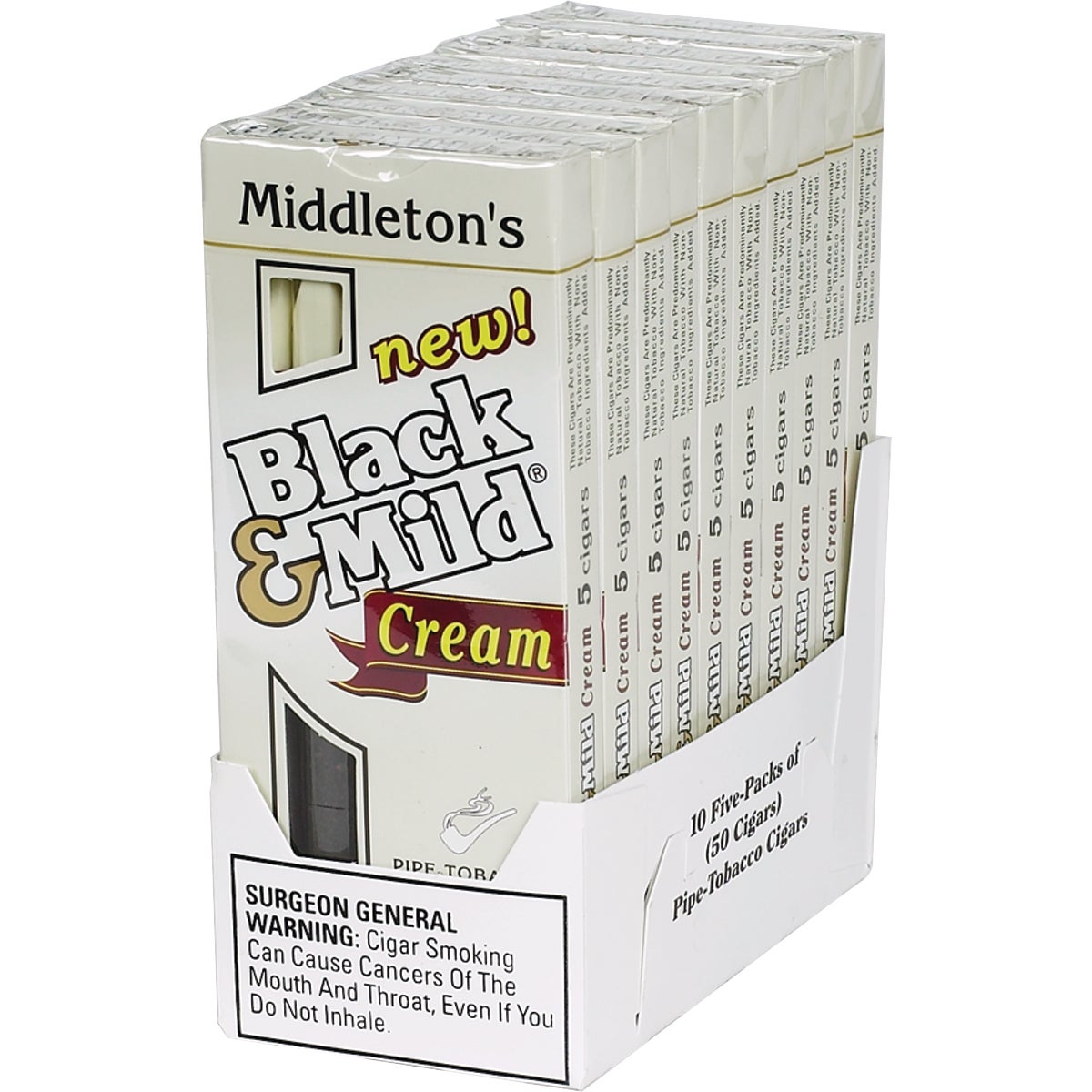 John Middleton Black & Mild Cream Cigars, 10 Packs of 5