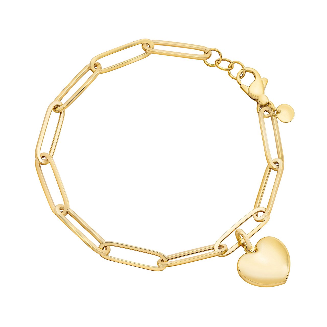 14kt Yellow Gold 7.5" Heart Paperclip Link Bracelet - Image 1