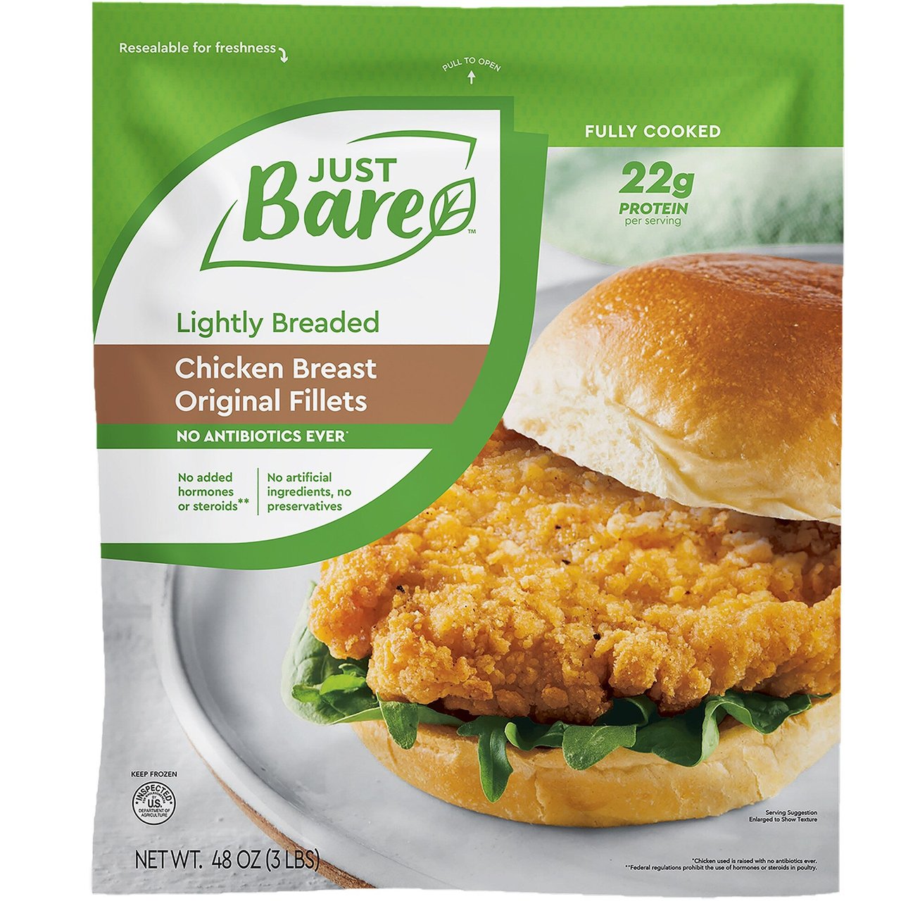 Just Bare NAE Chicken Lightly Breaded Fillet 3 lbs - Image 1