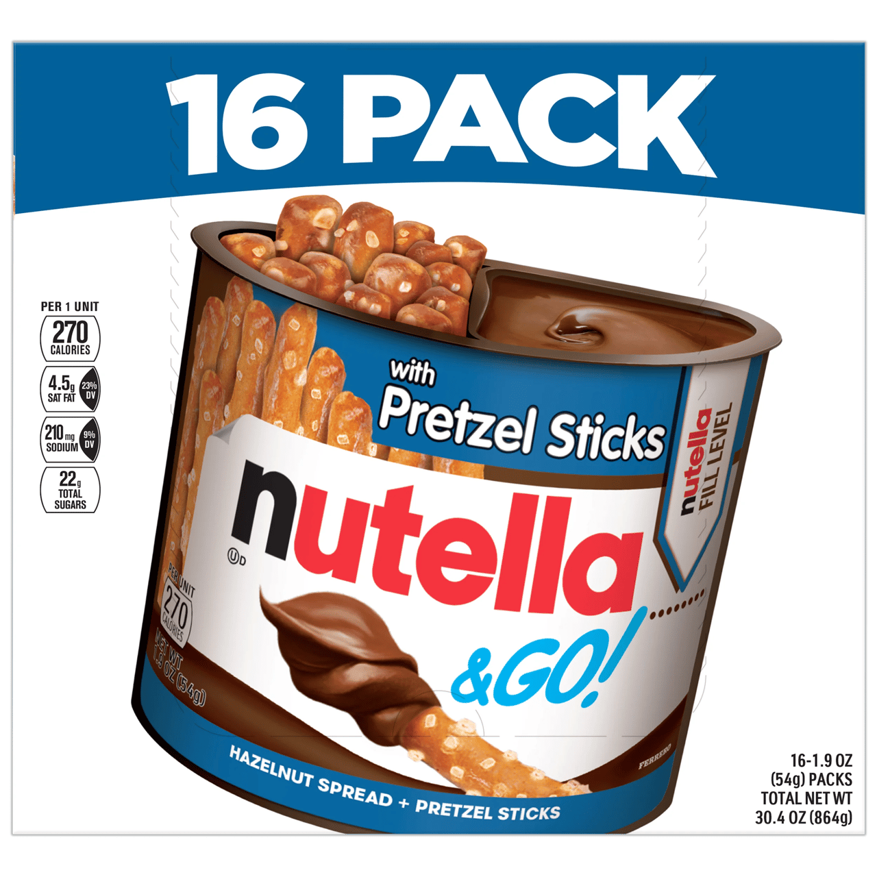 Ferrero Nutella & Go! Hazelnut Spread with Pretzel Sticks, 1.9 oz, 16 CT - Image 1