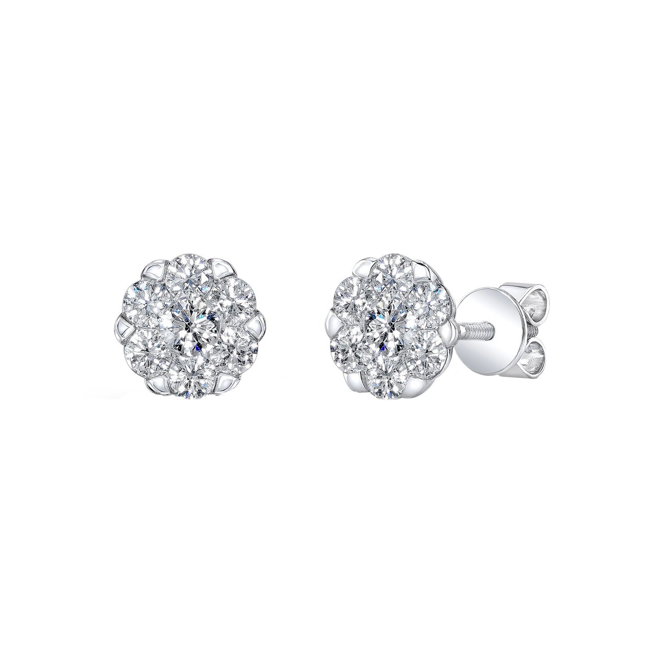 14kt White Gold VS2 I 1.00 CTW Round Diamond Cluster Earrings - Image 1